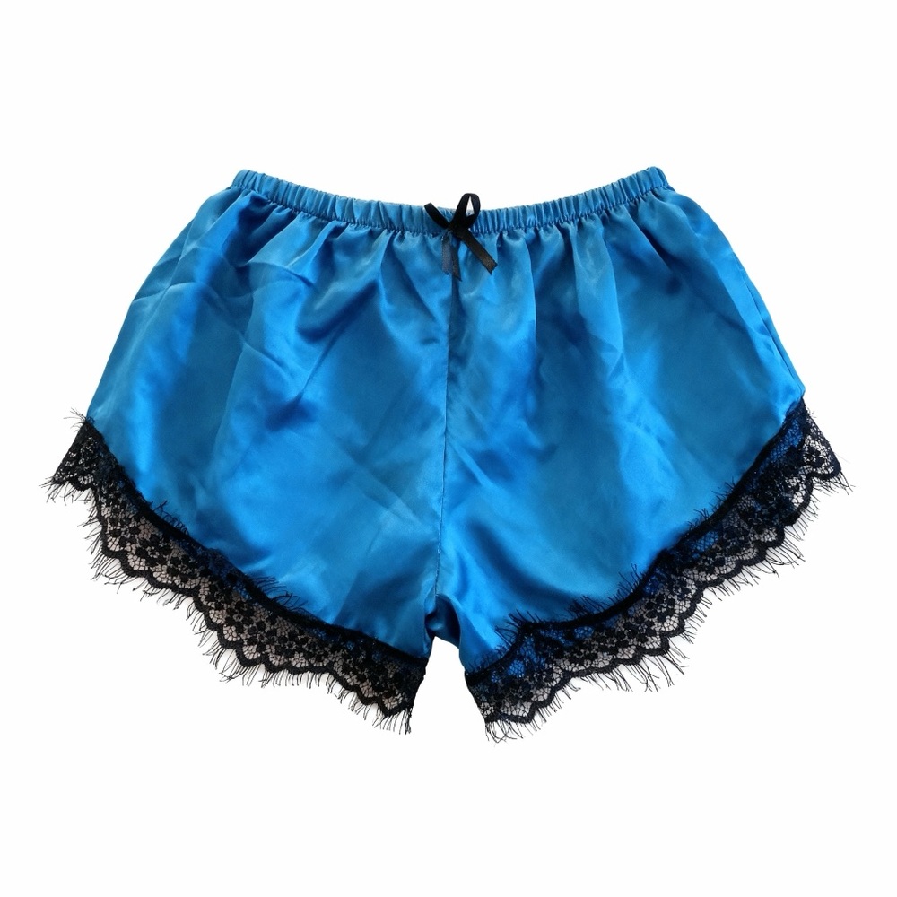 🌸3/$15🌸 Blue Satin Sleep Shorts with Black Lace